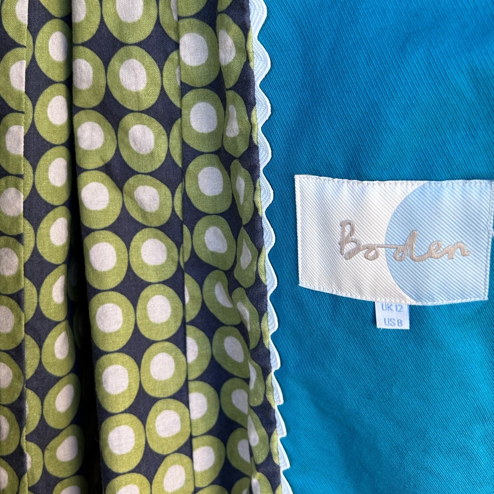 Boden Trench with Fun Pattern Lining - Button Front. Turquoise. US size 8 - Picture 2 of 10